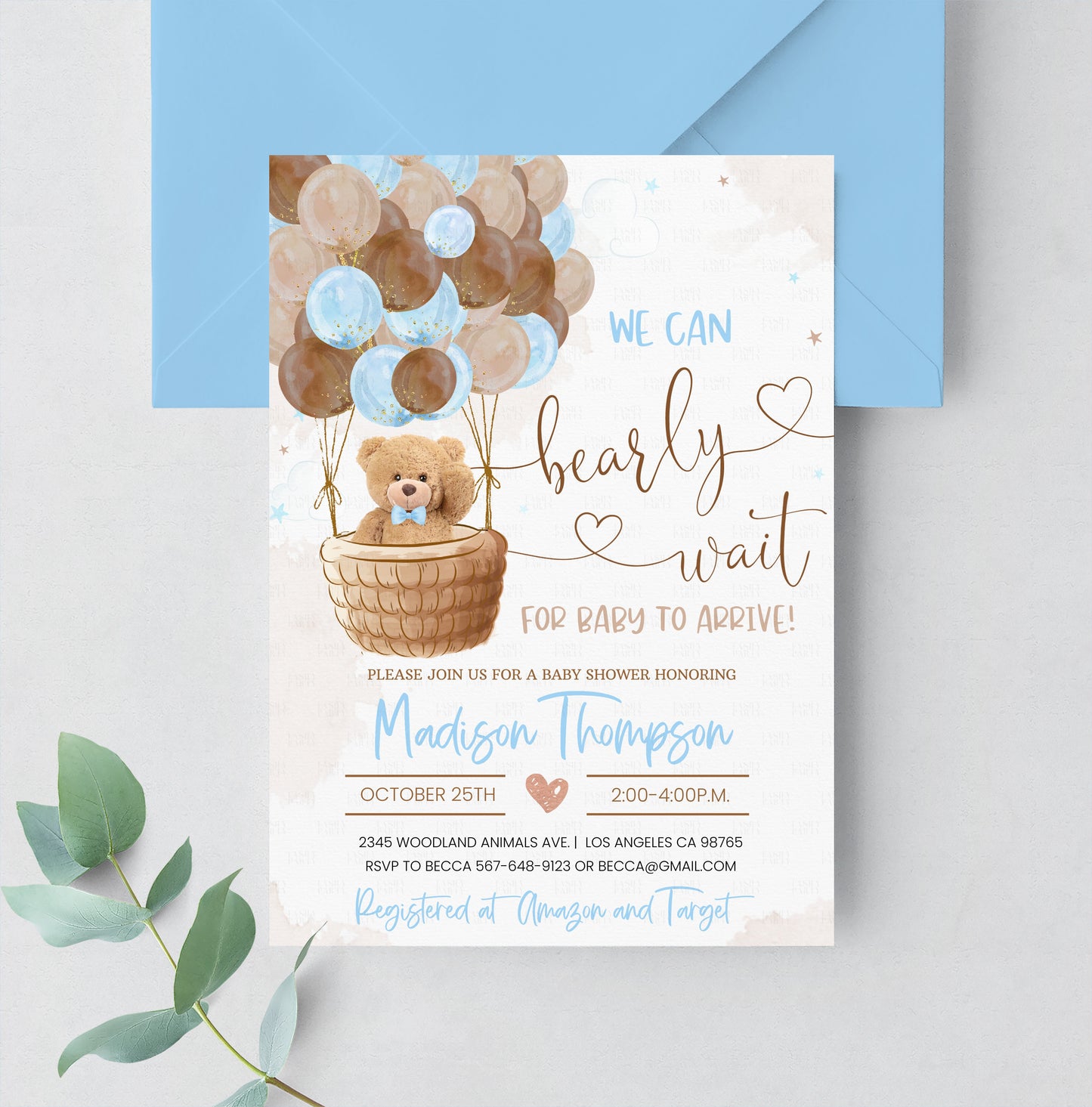 Editable Teddy Bear Baby Shower Invitation