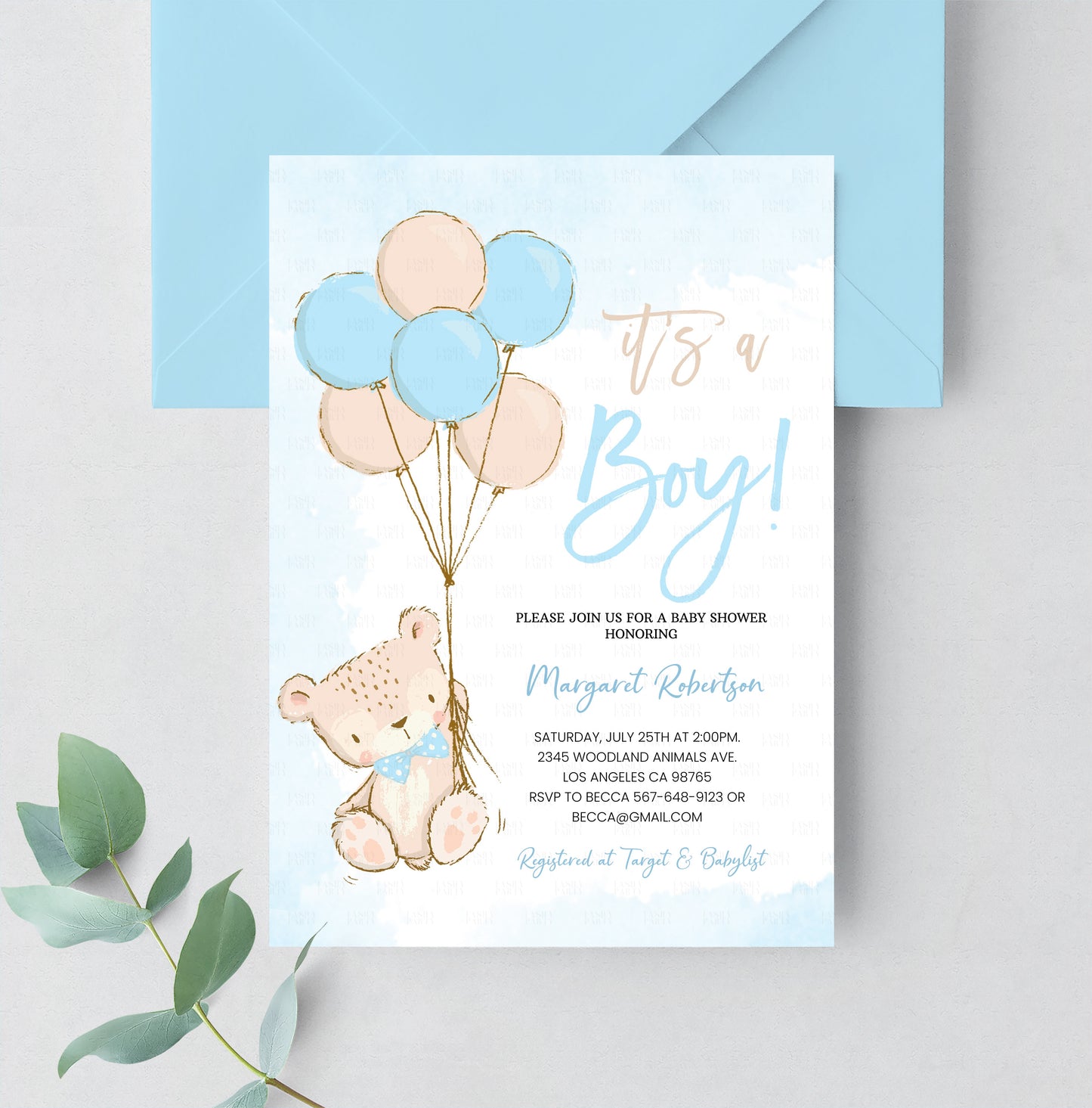 Editable Teddy Bear Baby Shower Invitation