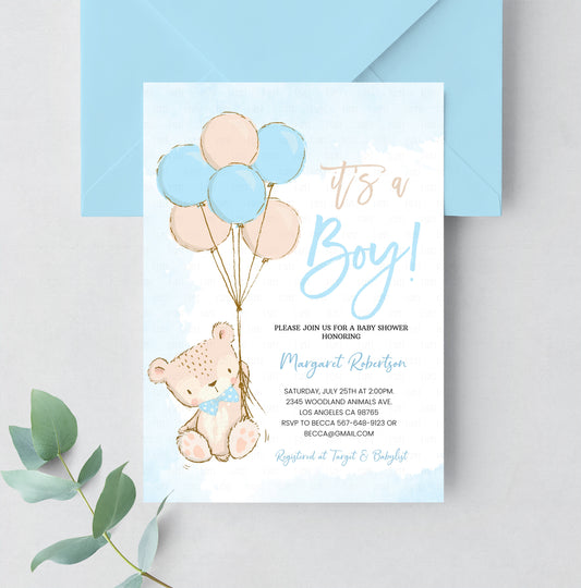 Editable Teddy Bear Baby Shower Invitation