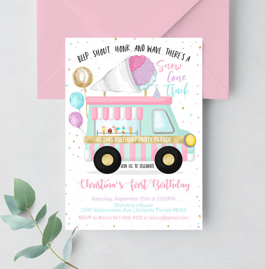 Editable Snow Cone Birthday Parade Invitation