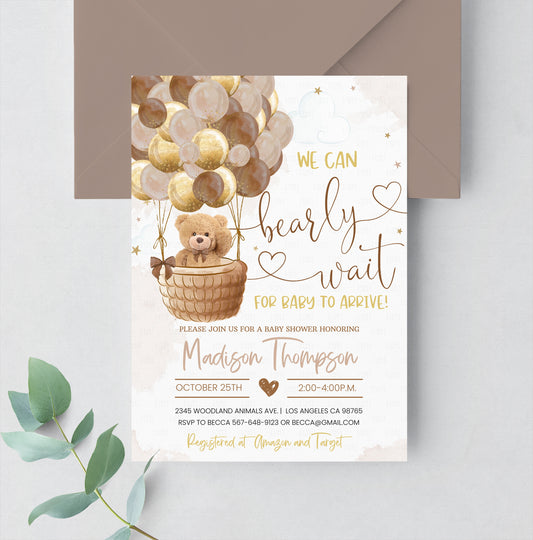 Editable Teddy Bear Baby Shower Invitation