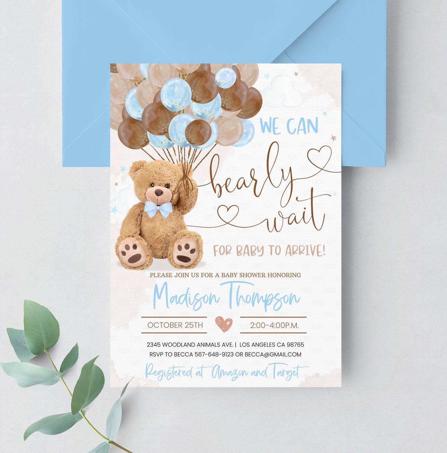 Editable Teddy Bear Baby Shower Invitation