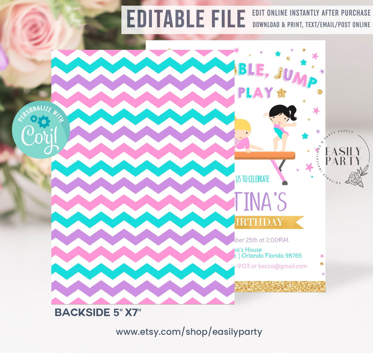 Editable Gymnastic Birthday Invitation