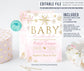 Editable Winter Pink Gold Baby Shower Invitation