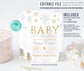 Editable Winter White Gold Baby Shower Invitation