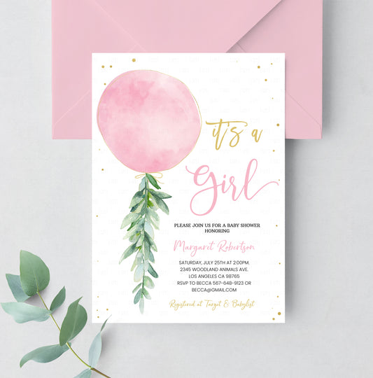 Editable Its A Girl Baby Shower Invitation