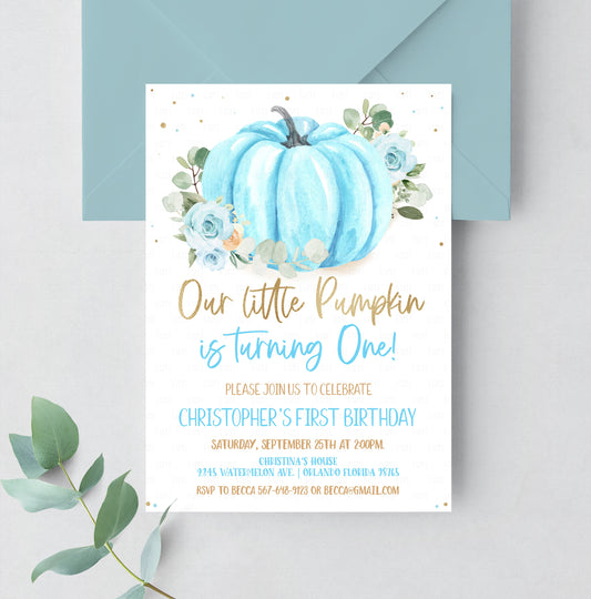 Editable Pumpkin First Birthday Invitation