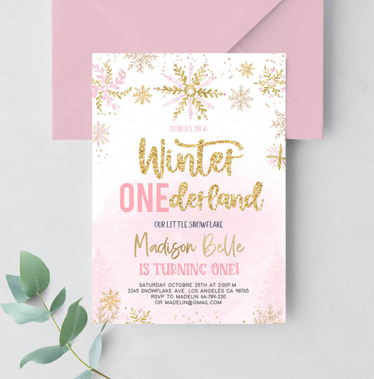 Editable Winter ONEderland Birthday Invitation