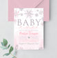 Editable Winter Pink Silver Baby Shower Invitation