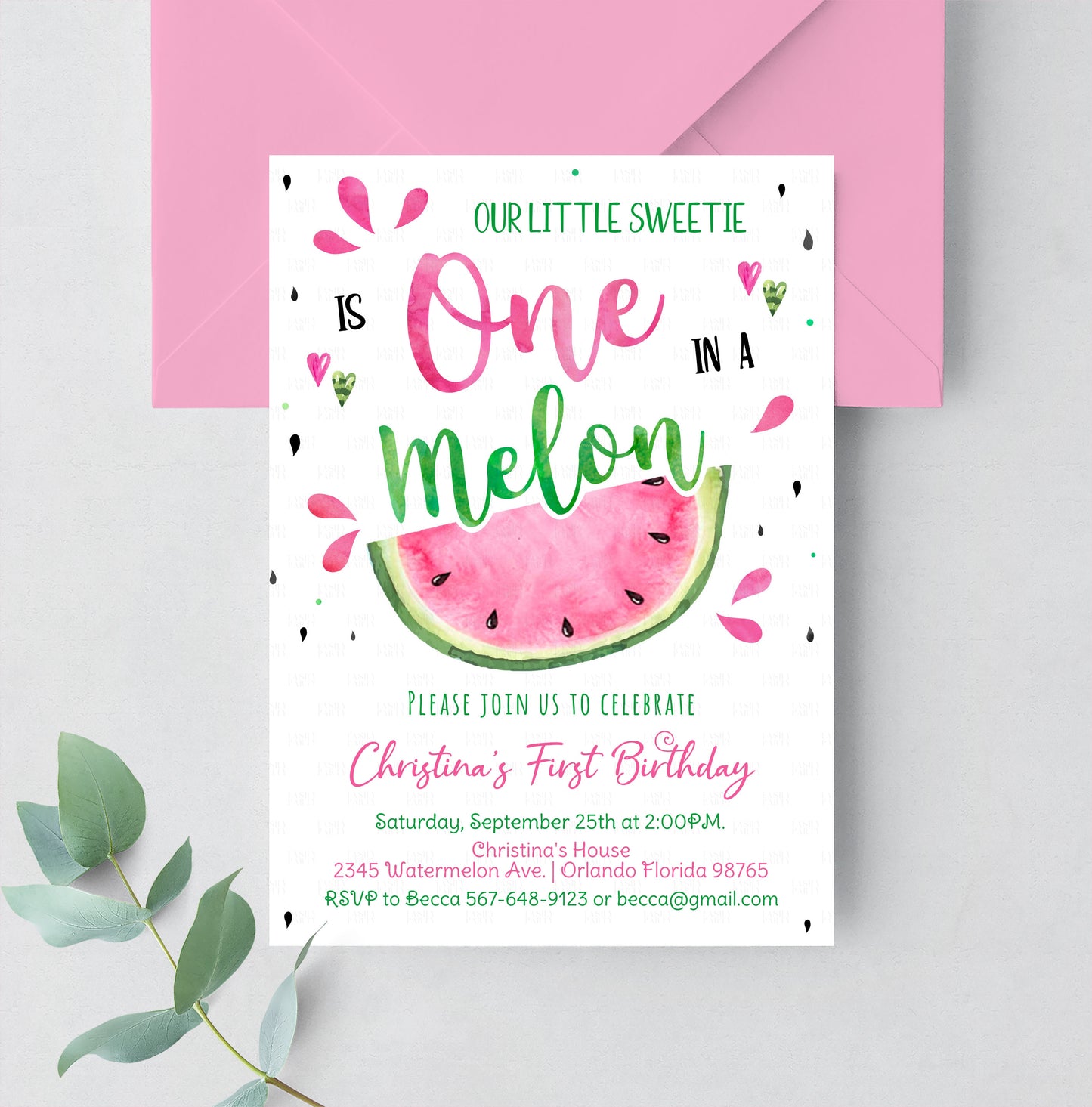 Editable Watermelon Birthday Invitation