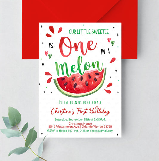 Editable Watermelon Birthday Invitaitons