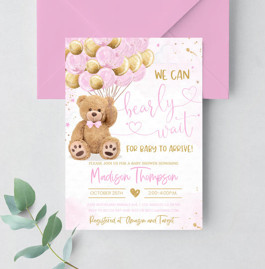 Editable Teddy Bear Baby Shower Invitation