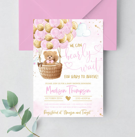 Editable Teddy Bear Baby Shower Invitation