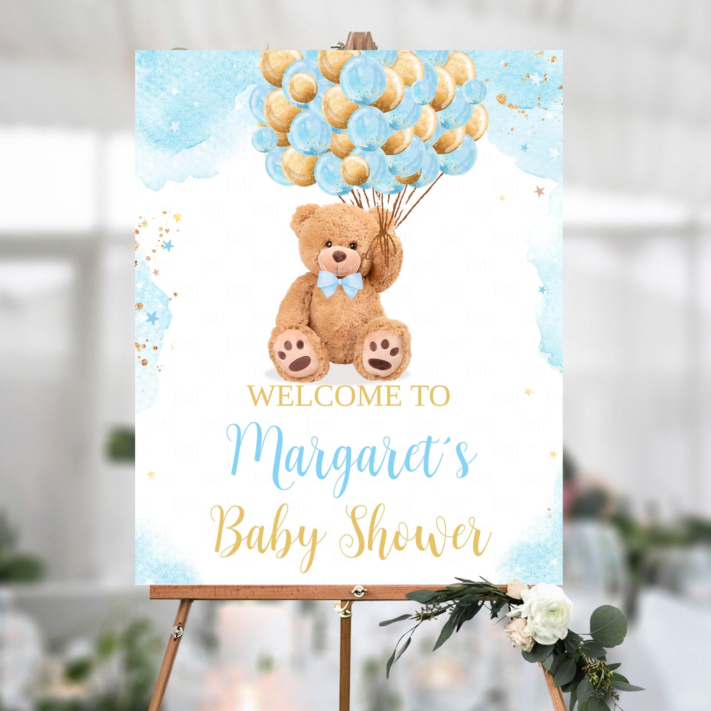 Editable Teddy Bear Baby Shower Welcome Sign