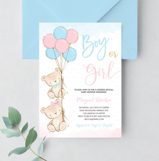 Editable Teddy Bear Baby Shower Invitation