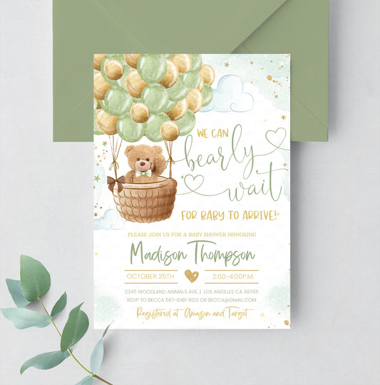 Editable Teddy Bear Baby Shower Invitation