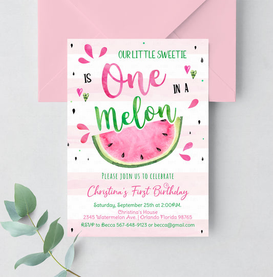 Editable Watermelon Birthday Invitation