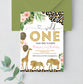 Editable Wild One Leopard Print Jungle Birthday Party Invitation