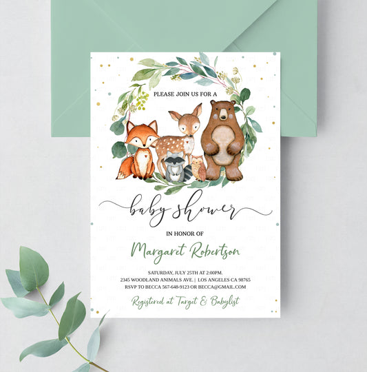 Editable Woodland Baby Shower Invitation